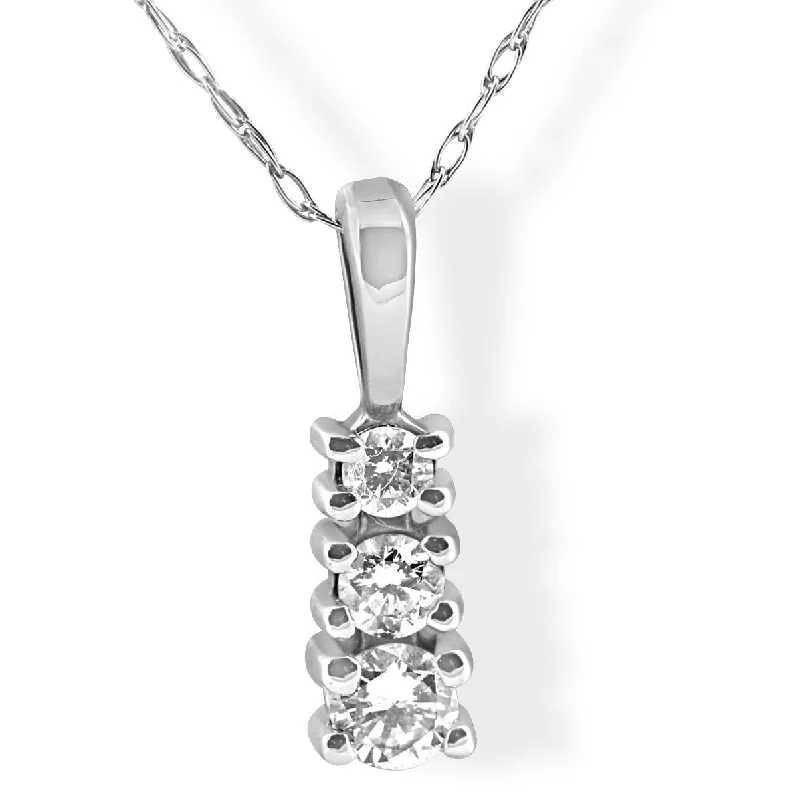 Offset design necklaces-1/4 cttw Three Stone 3 Diamond White Gold Pendant Necklace