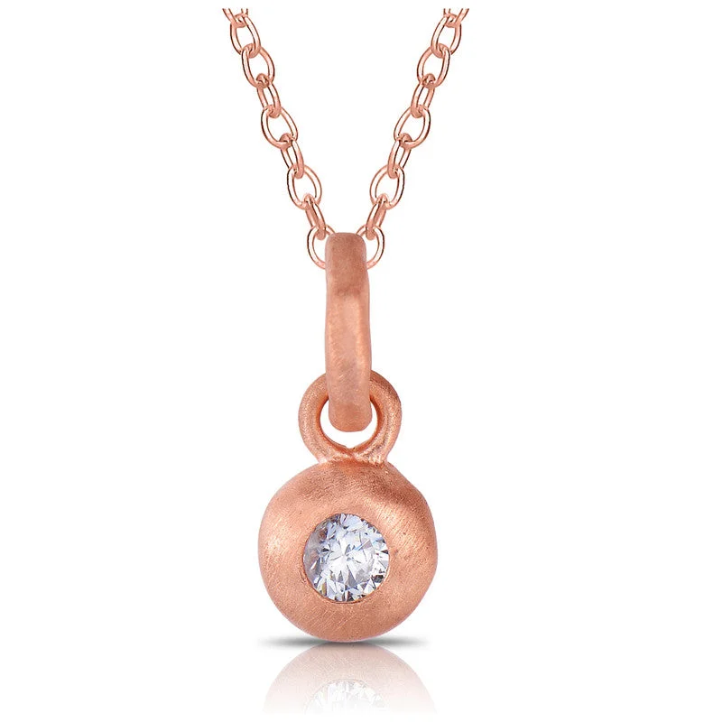 Vivid stone necklaces-C.z. Sterling Silver Rose Plated Brushed Round Drop Pendant