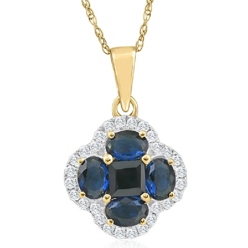 Silk fringe necklaces-1Ct TW Diamond & Created Blue Sapphire Pendant Yellow Gold Lab Grown Necklace