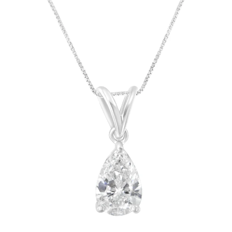 Raised disc necklaces-IGI certified 10K White Gold 1/2 cttw Diamond Pear Pendant Necklace