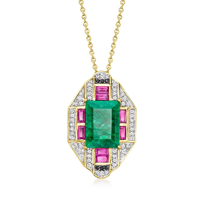 Comet star necklaces-Ross-Simons Emerald and Multi-Gemstone Pendant Necklace in 18kt Gold Over Sterling