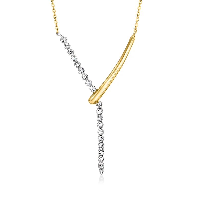 Topaz drop necklaces-Ross-Simons Diamond Y-Necklace in 2-Tone Sterling Silver