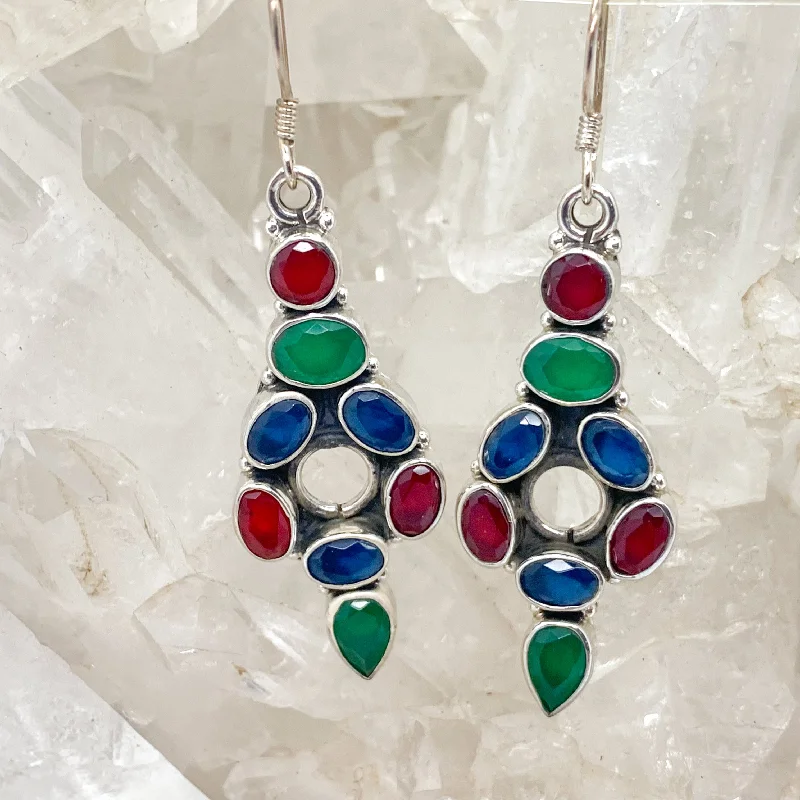 Patina brass earrings-Ruby, Emerald, Blue Sapphire, Sterling Silver Earrings $140