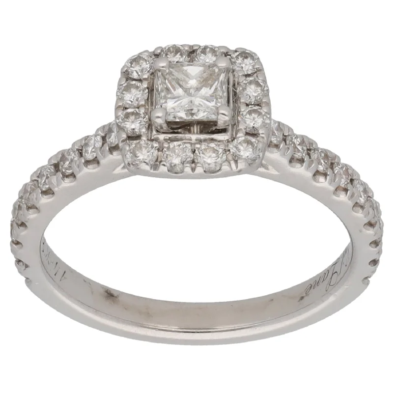 Old deco rings-14ct White Gold 0.81ct Diamond Halo Ring Size L