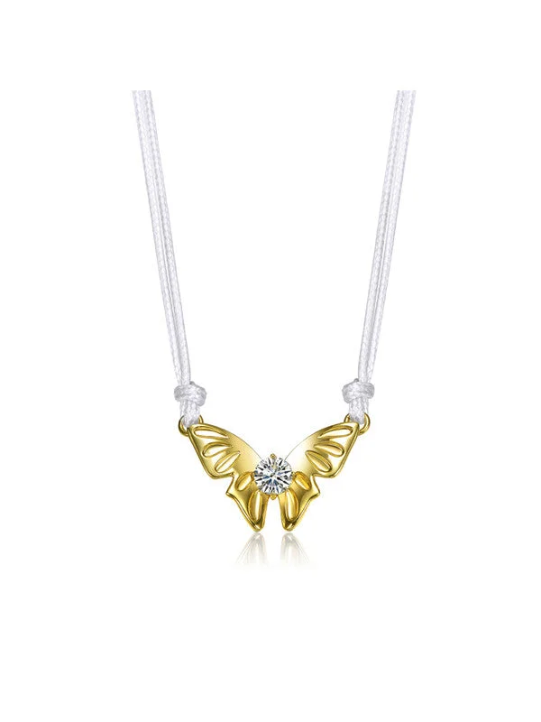 Broad weave necklaces-14k Gold Plated with Clear Cubic Zirconia Butterfly Moth Pendant Necklace