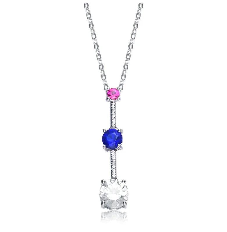 Wide bib necklaces-Sterling Silver White Cubic Zirconia Pink And Blue Cubic Zirconia Pendant