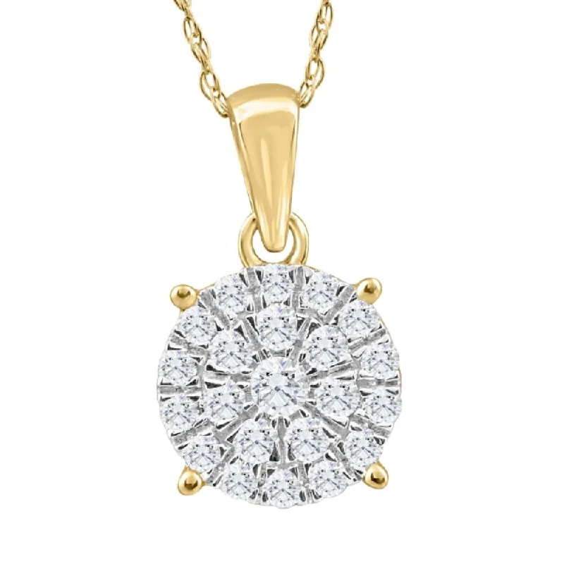 Crystal-twisted necklaces-3/8Ct TW Diamond Halo 9mm Round Pendant Yellow Gold Women's Necklace 18"