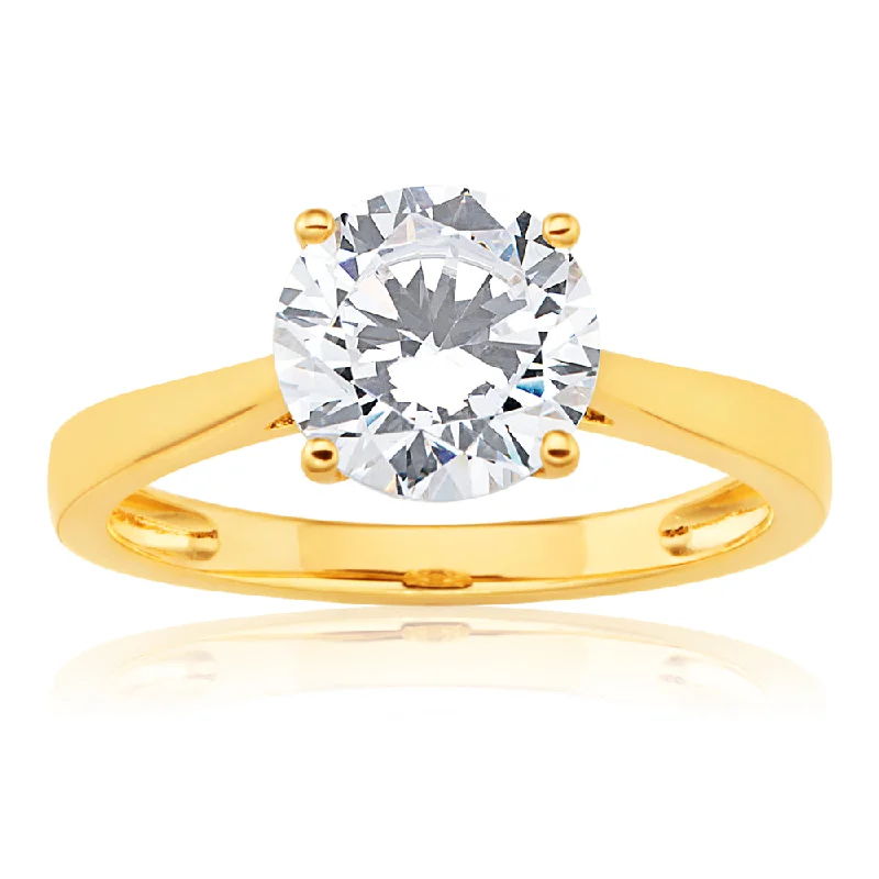 Burnished bronze rings-9ct Yellow Gold 8mm Zirconia Brilliant Cut Solitaire Ring