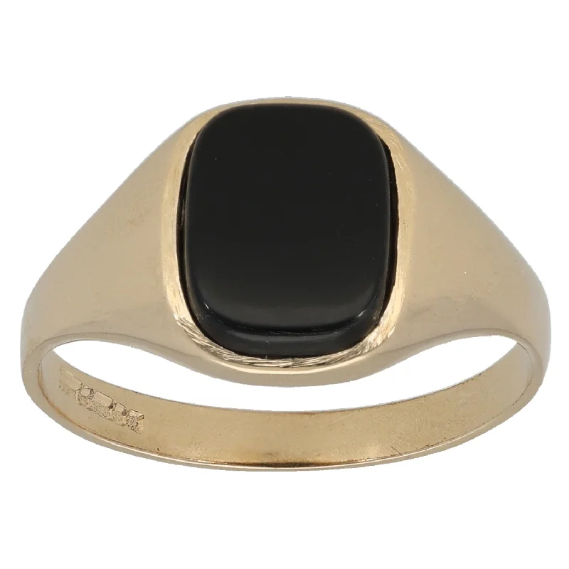 Thin stack rings-9ct Gold Onyx Signet Ring Size Q