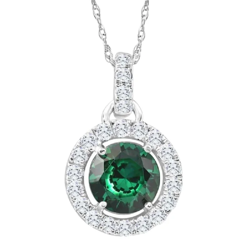 Astro sign necklaces-1 1/2Ct Emerald Diamond Halo Pendant Women's 10k White Gold Necklace 18" Length