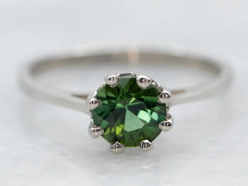 Large stone rings-White Gold Green Tourmaline Solitaire Ring