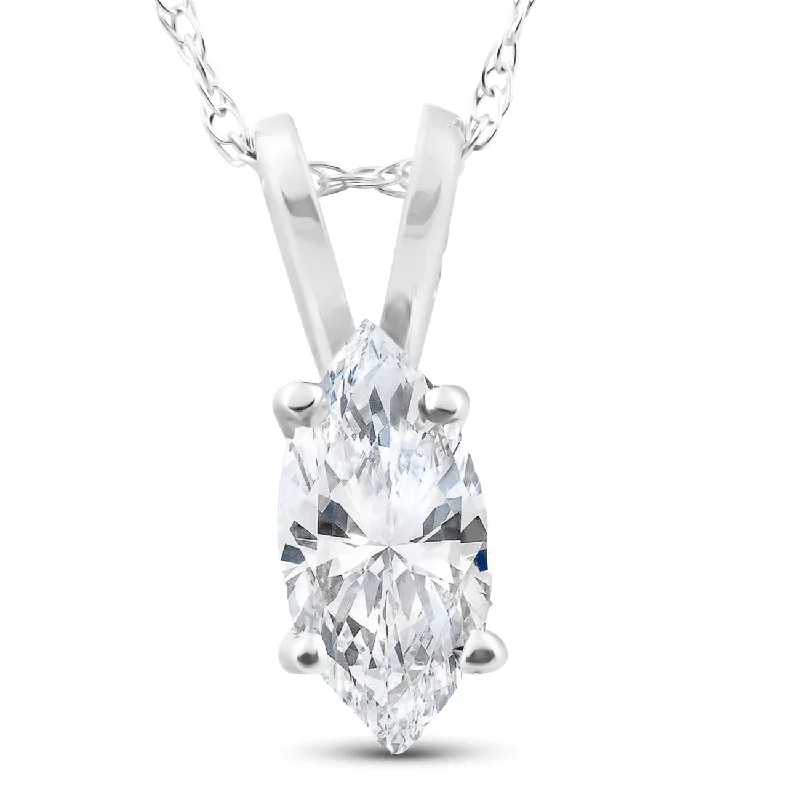 Surf wave necklaces-1/2ct Fancy Marquise Diamond Solitaire Pendant 14K White Gold