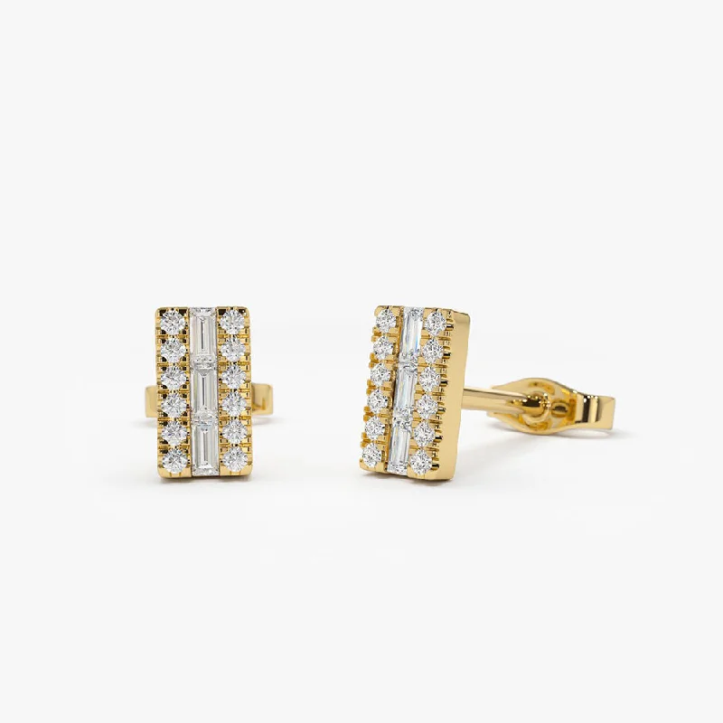 Burnished gold earrings-14K Baguette Diamond Bar Earrings