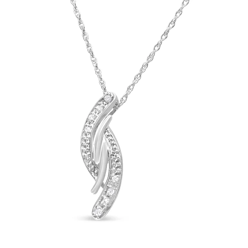 Bright bead necklaces-.925 Sterling Silver Diamond Accent Bypass Curve 18" Pendant Necklace