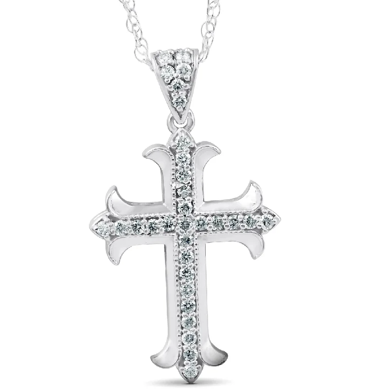 Fine enamel necklaces-1/3Ct Diamond Cross 14k White Gold 1" Tall