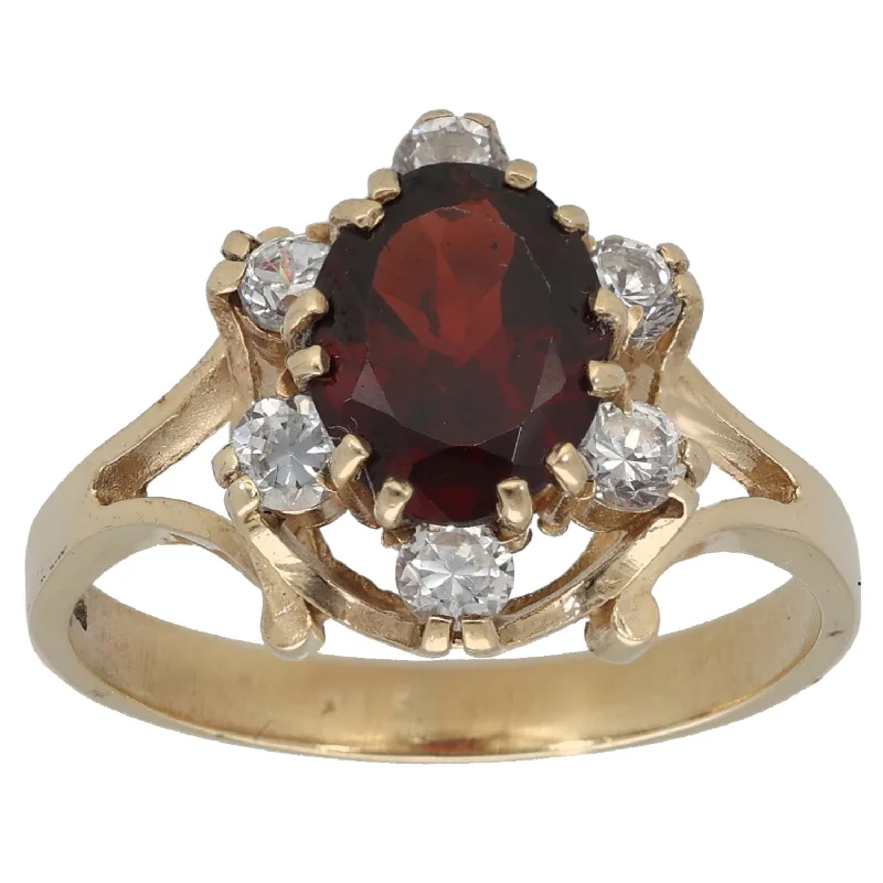 Pink quartz rings-9ct Gold Garnet & Cubic Zirconia Dress/Cocktail Ring Size O