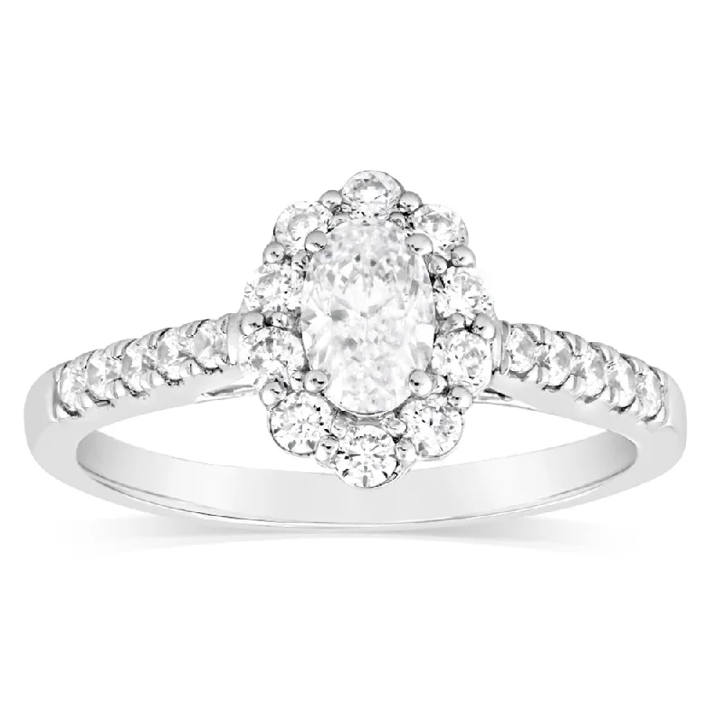 Multi-gem rings-Luminesce Lab Grown 14ct White Gold 1 Carat Diamond Solitaire Fancy Ring with 1/2Carat Central Oval Cut