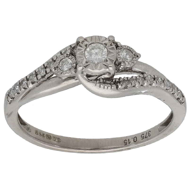 Nightfall gothic rings-9ct White Gold 0.15ct Diamond Dress/Cocktail Ring Size K