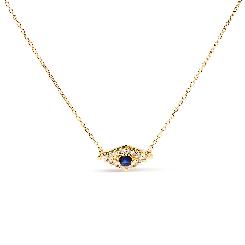 Braided link necklaces-10K Yellow Gold Blue Sapphire and Diamond Accented Evil Eye 18" Inch Pendant Necklace