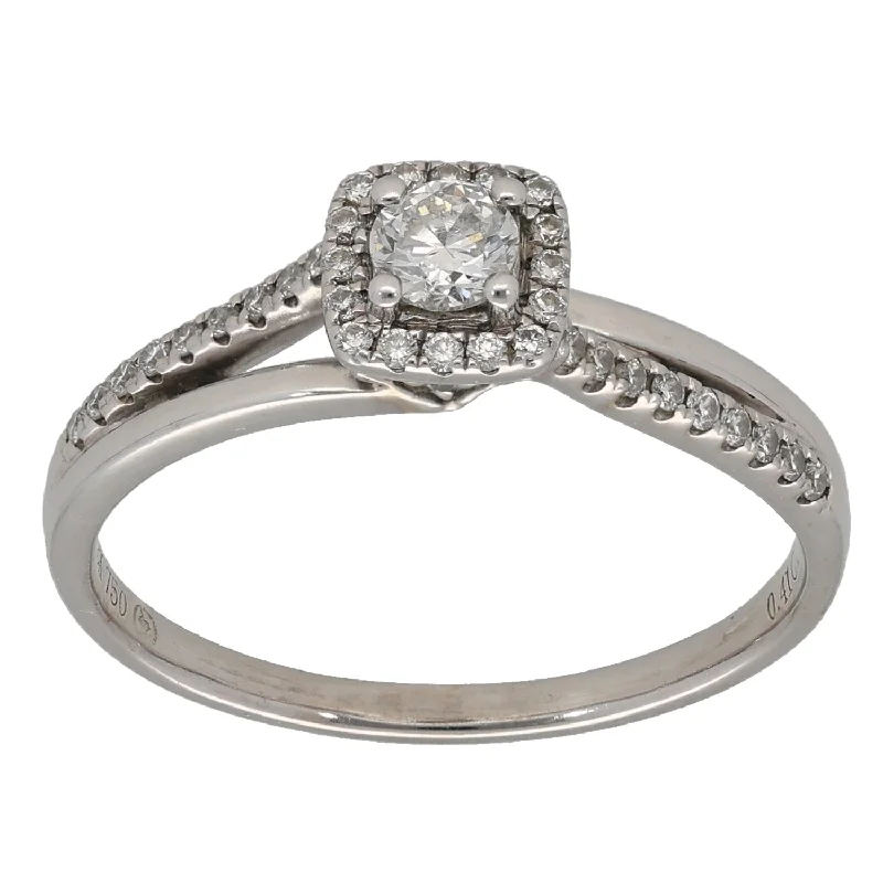 Thick stone rings-18ct White Gold 0.41ct Diamond Halo Ring Size Q