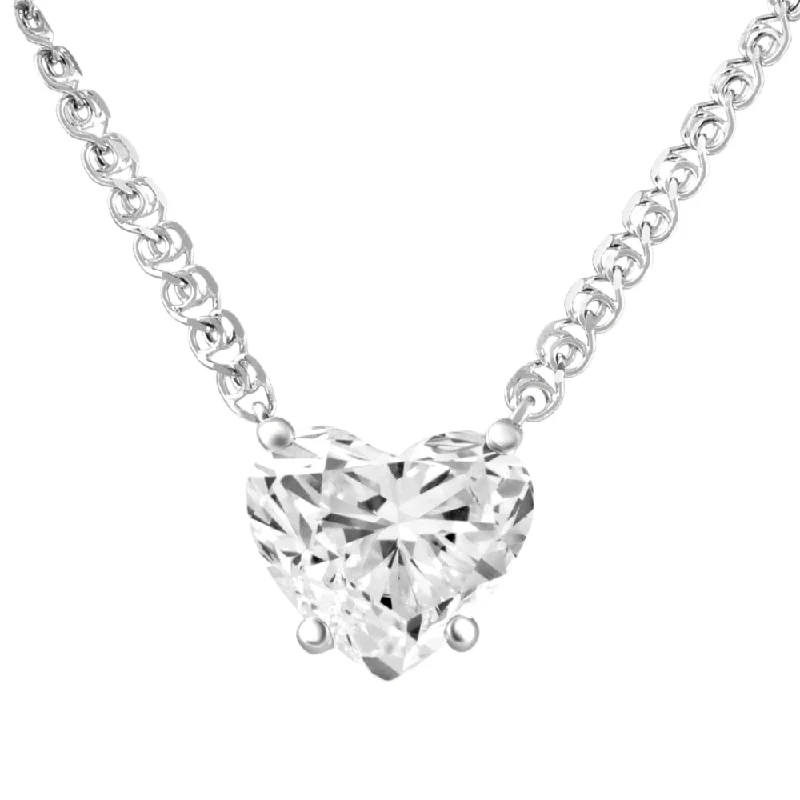 Nine-strand necklaces-Certified 3Ct Heart Solitaire Diamond Pendant Necklace 14k Gold Lab Grown