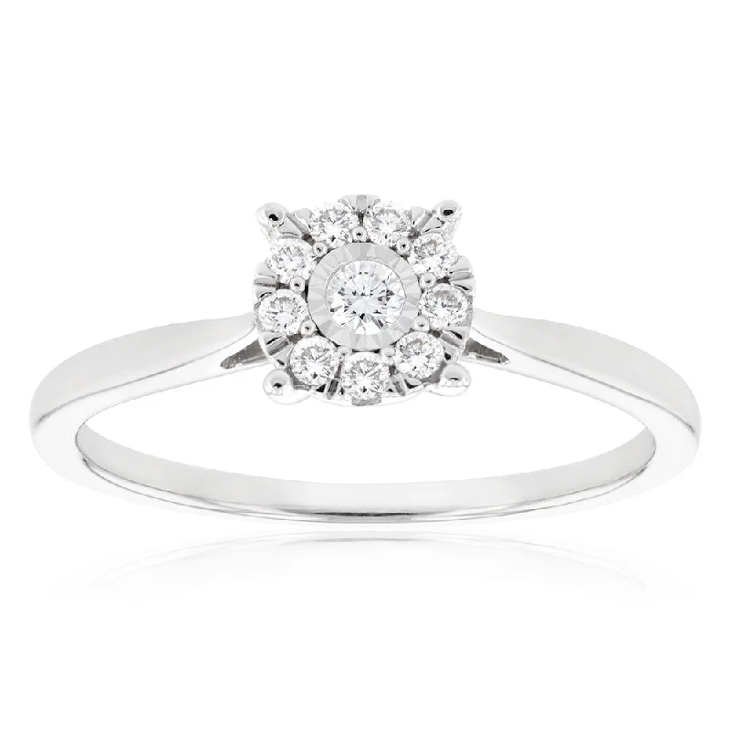 Loop band rings-Luminesce Lab Grown 9ct White Gold 0.15 Carat Diamond Cluster Dress Ring