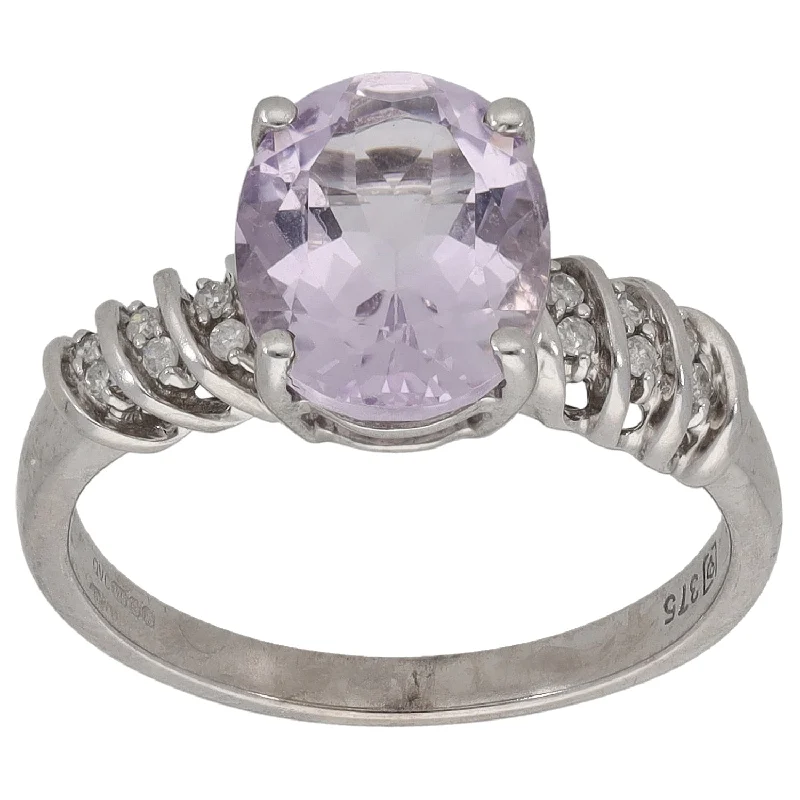 Flex open rings-9ct White Gold Amethyst & 0.12ct Diamond Single Stone Ring with Accent Stones Size L