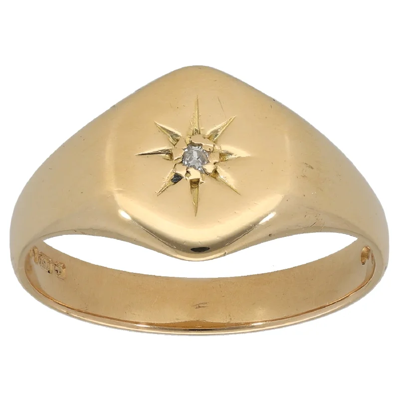 Surf inlay rings-18ct Gold 0.005ct Diamond Signet Ring Size U