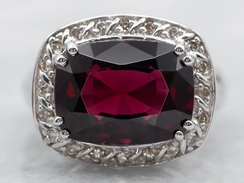 Bare frame rings-Bold Pyrope Garnet and Diamond Halo Ring