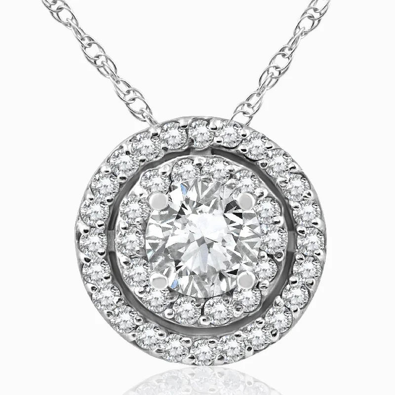 Love charm necklaces-1ct Diamond Double Halo Pendant 14K White Gold