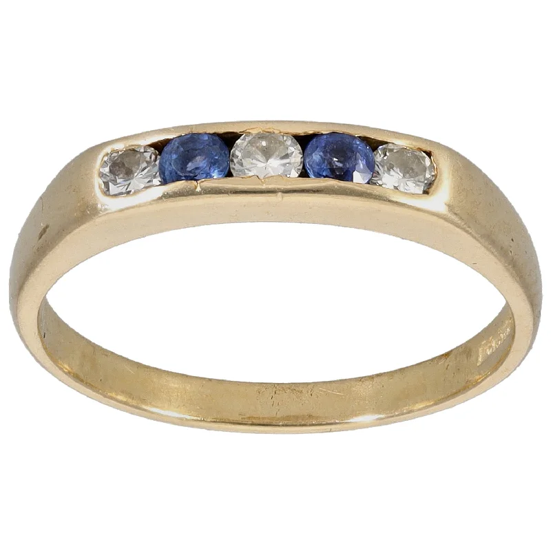 Flex open rings-9ct Gold 0.21ct Diamond & Sapphire Half Eternity Ring Size M