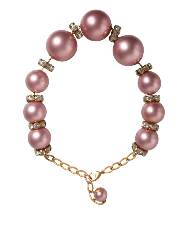 Sprite wing necklaces-Dolce & Gabbana pink Maxi Faux ivory Beads Crystals  Chain Women's Necklace