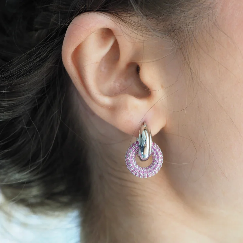 Surf theme earrings-AJ  INTERLOCKING HOOP EARRINGS- PINK & SILVER