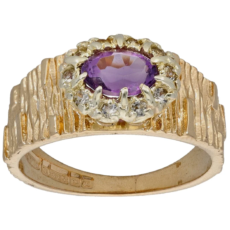 Smooth art rings-9ct Gold Amethyst & Quartz Dress/Cocktail Ring Size N