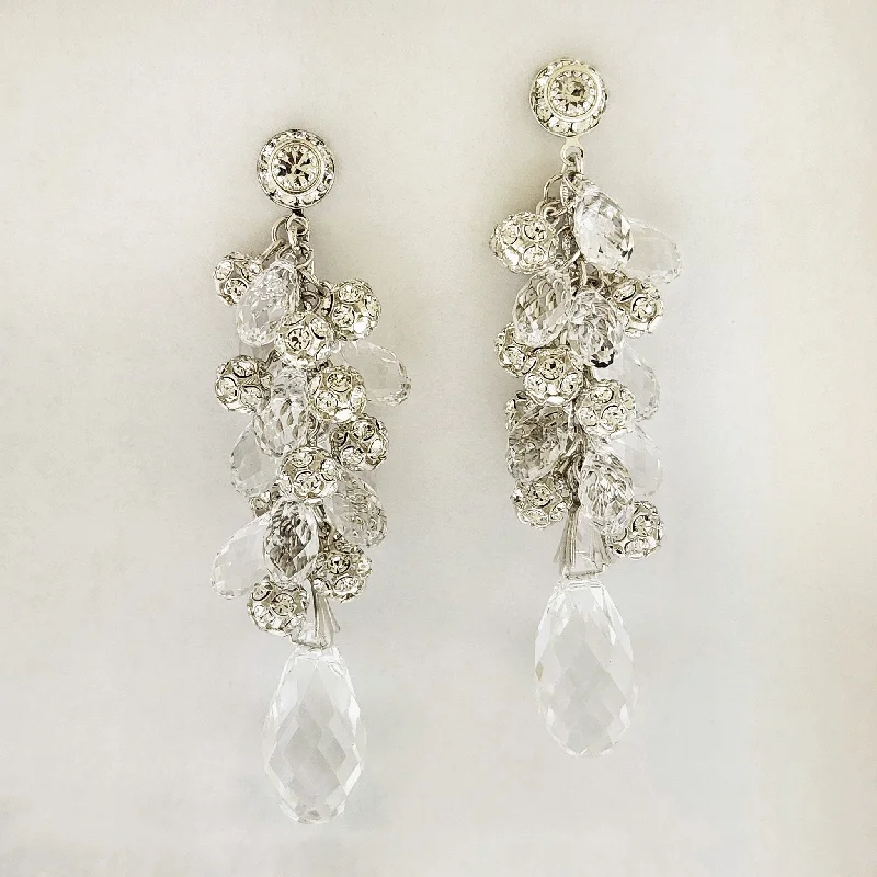 Wave design earrings-Lavishly Embellished Crystal and Rhinestone Bead Statement Earrings