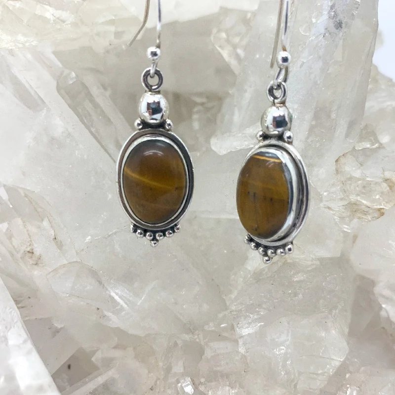 Bright silver earrings-Tiger Eye Sterling Silver Earrings $130