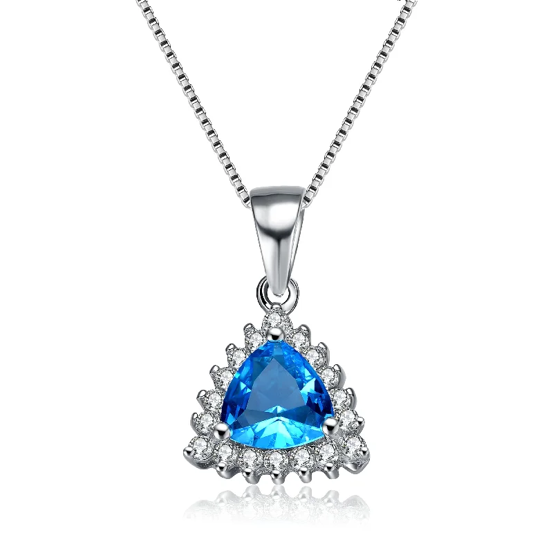 Warm wood necklaces-Gv Sterling Silver Blue Cubic Zirconia Pendant Necklace