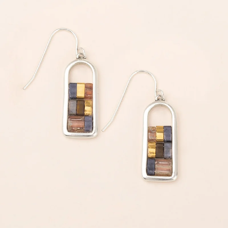 Lapis earrings-Good Karma Miyuki Frame Earring - Gunmetal/Silver