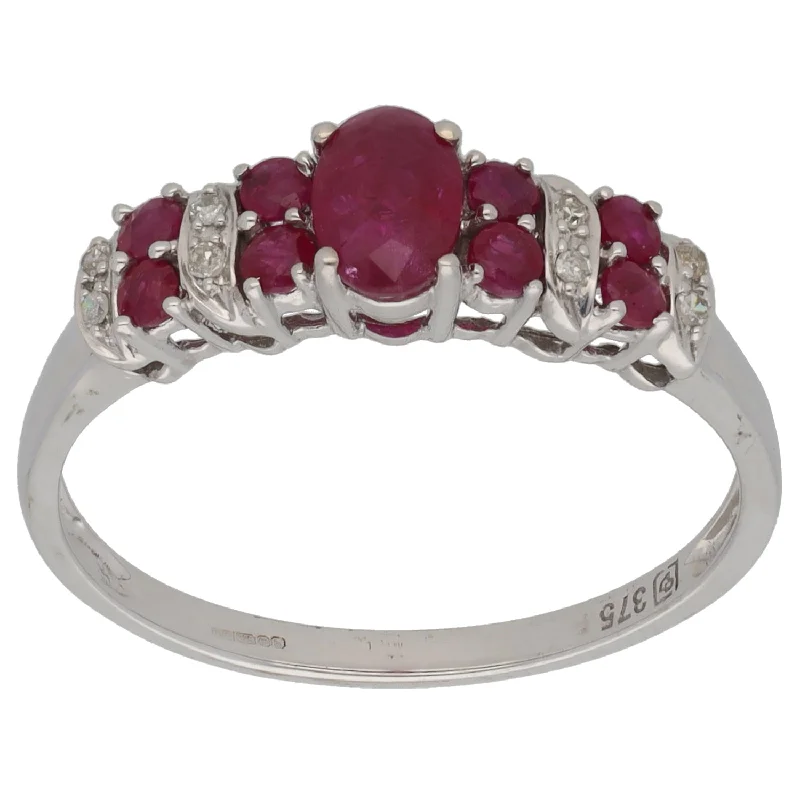 Full crescent rings-9ct White Gold Ruby & 0.08ct Diamond Dress/Cocktail Ring Size S