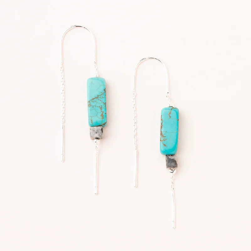 Wide ring earrings-Rectangle Stone Earring - Turquoise/Black/Silver