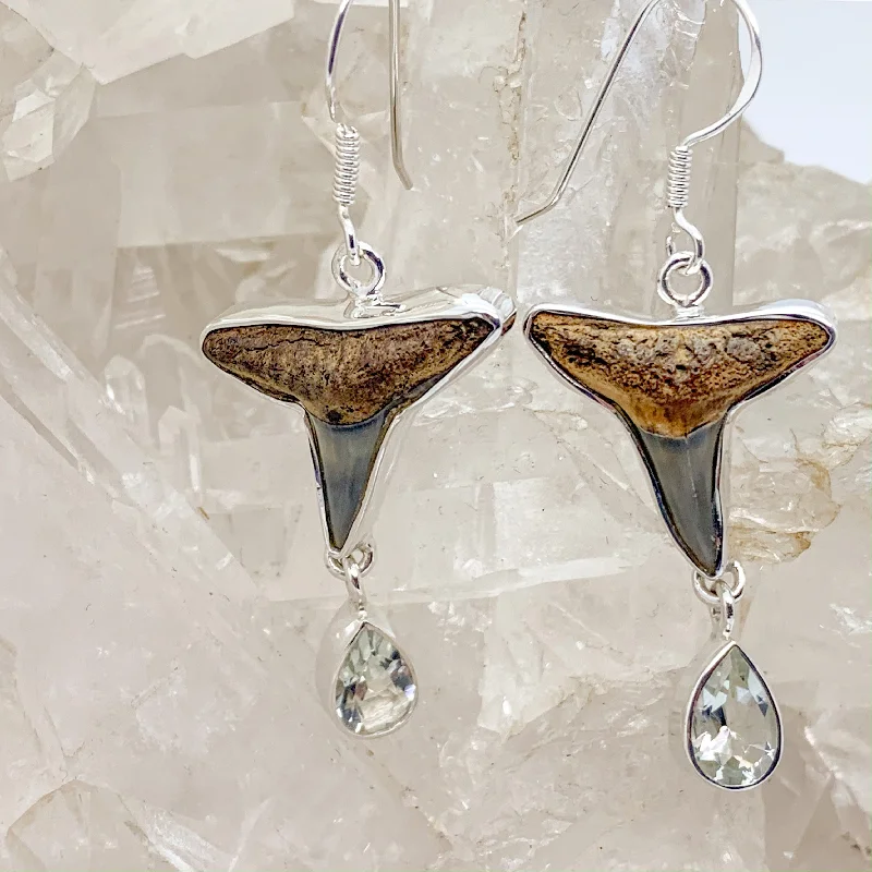 Vintage clip earrings-Shark Tooth Sterling Silver Earrings With Green Amethyst $110