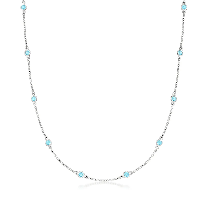 Bow knot necklaces-Ross-Simons Bezel-Set Swiss Blue Topaz Station Necklace in Sterling Silver