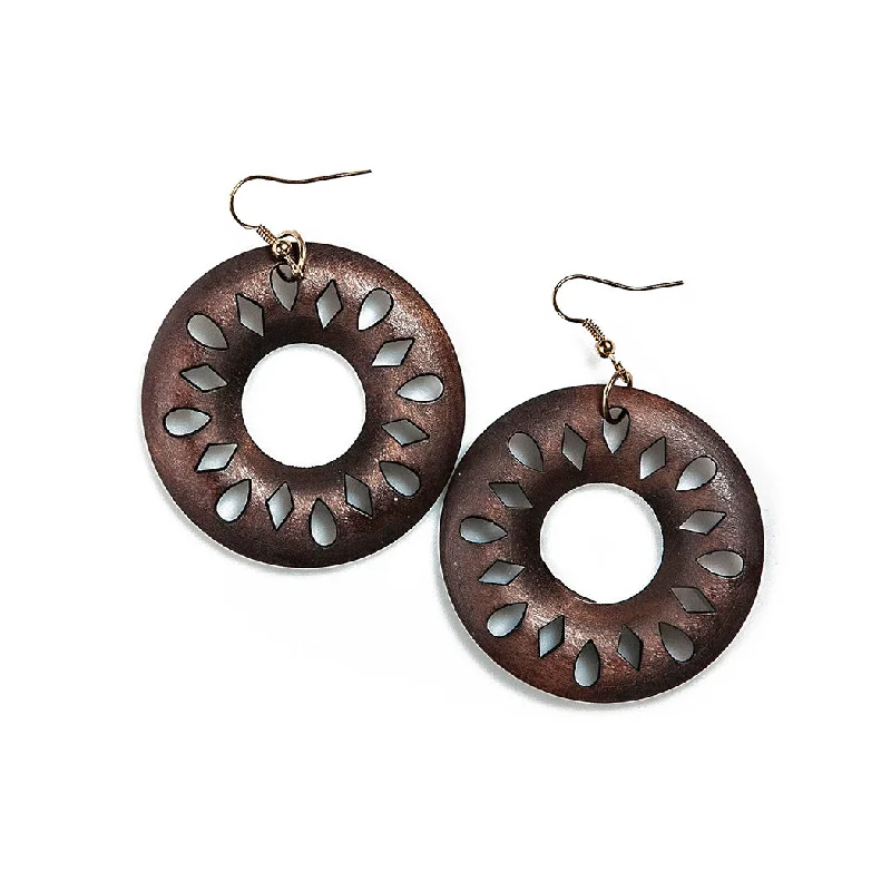 Silk fringe earrings-Madelyn Wooden Sunburst Earrings - Final Sale