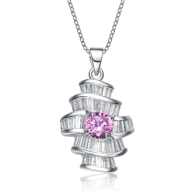 Raised disc necklaces-Gv Sterling Silver Clear And Pink Cubic Zirconia Solitaire Necklace