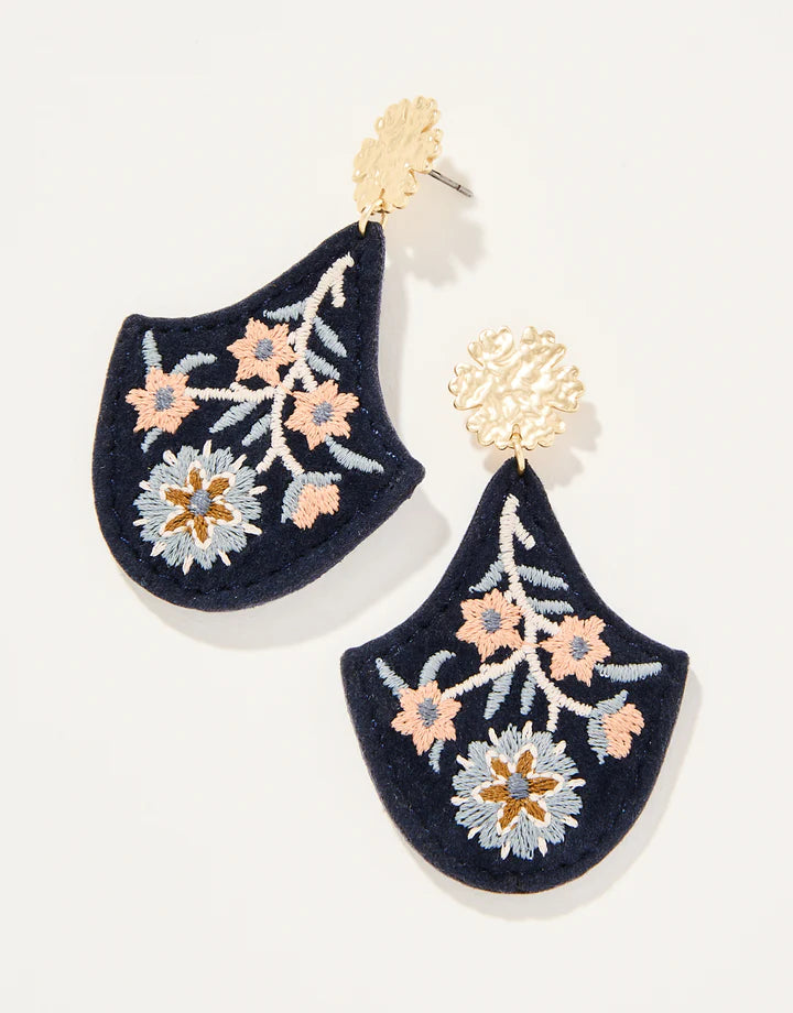 Victorian style earrings-Jones Embroidered Earrings Slate Blue