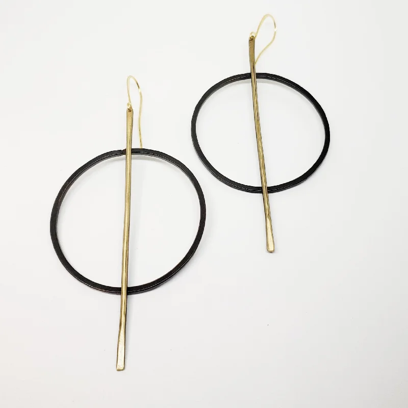 Two-sided earrings-Vertical Hoops - Brass