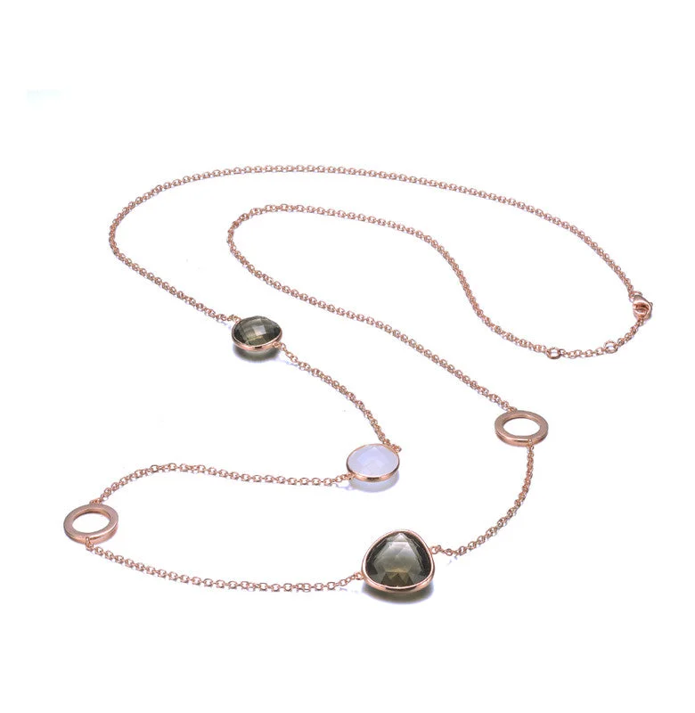 Garnet pendant necklaces-GENEVIVE Sterling Silver Rose Gold Plated Multi Colored Cubic Zirconia Station Necklace