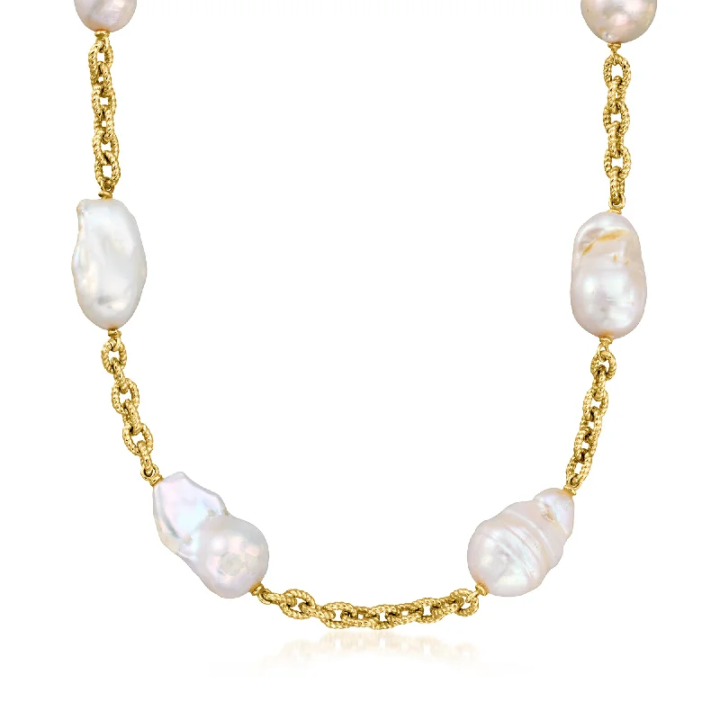 Tie-style necklaces-Ross-Simons 13-16mm Cultured Baroque Pearl Necklace in 18kt Gold Over Sterling