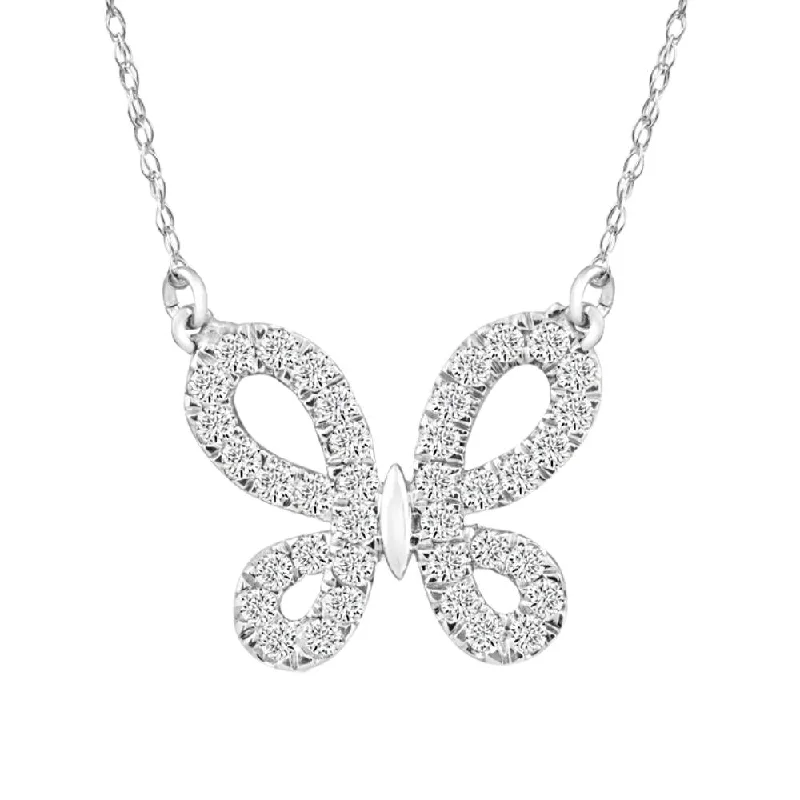 Square shape necklaces-1/2Ct Natural Diamond Butterfly Pendant 10k White Gold Women's 18" Necklace