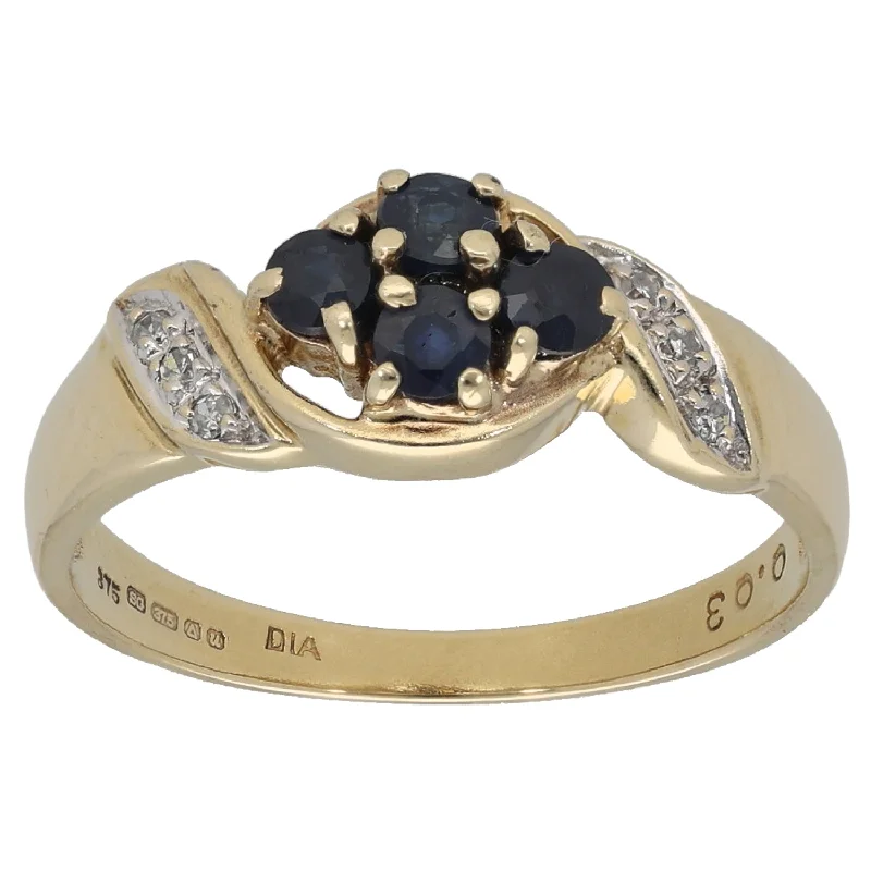 Fused metal rings-9ct Gold 0.03ct Diamond & Sapphire Dress/Cocktail Ring Size M